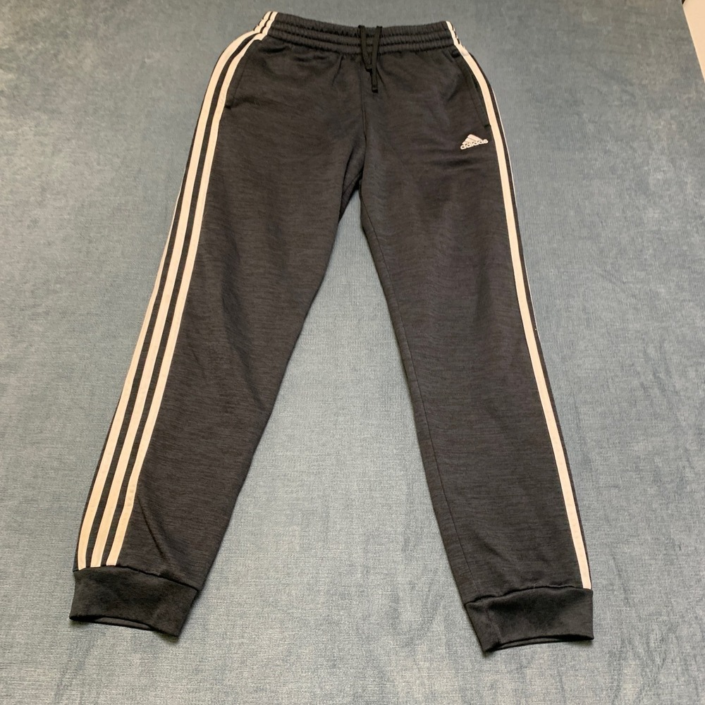 Adidas Jogger Sweatpants Boys XL 18/20 Gray White 3-Stripes Fleece Drawstring